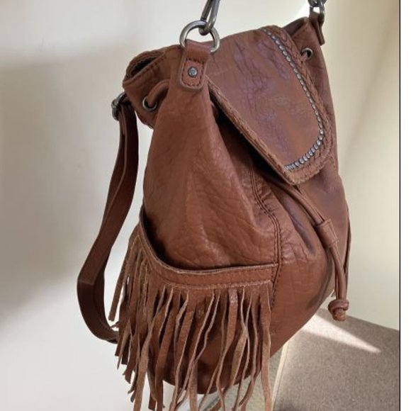 the sak Avalon brown leather fringed backpack purse - Picture 3 of 11